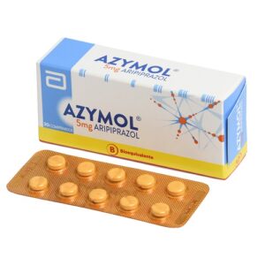 Caja y blíster de Azymol 15 mg con aripiprazol, medicamento antipsicótico para ansiedad intensa, trastorno bipolar y estabilización emocional, disponible en Farmaneuro Perú