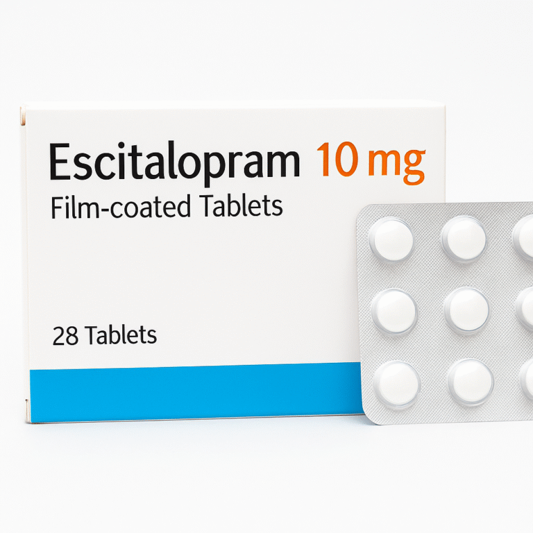 Fotografía de Escitalopram 10 mg en blíster – Antidepresivo ISRS para ansiedad y depresión
