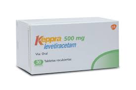 Caja de Keppra 500 mg de UCB Pharma, medicamento antiepiléptico a base de levetiracetam para el tratamiento de crisis epilépticas y convulsiones, disponible en Farmaneuro Perú
