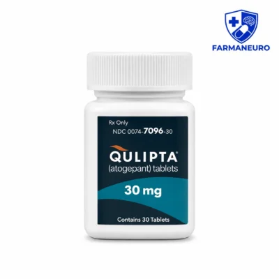 Qulipta 30 mg (Atogepant) en tabletas para la prevención de la migraña en adultos, imagen del producto Farmaneuro Perú.